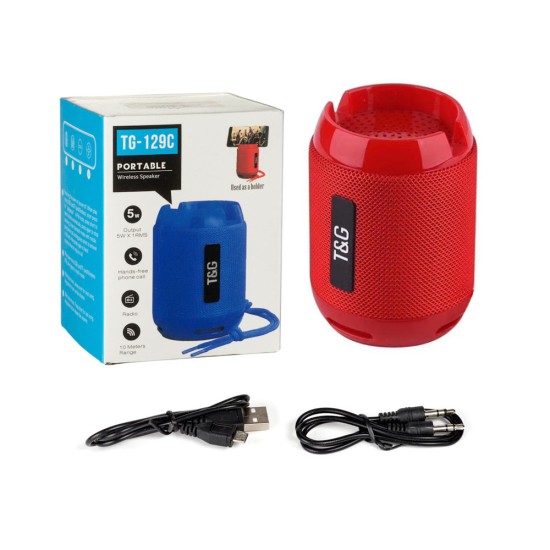 T&G MINI WATERPROOF WIRELESS BLUETOOTH SPEAKER TG-129C FM/TF/AUX/USB 400MAH RED